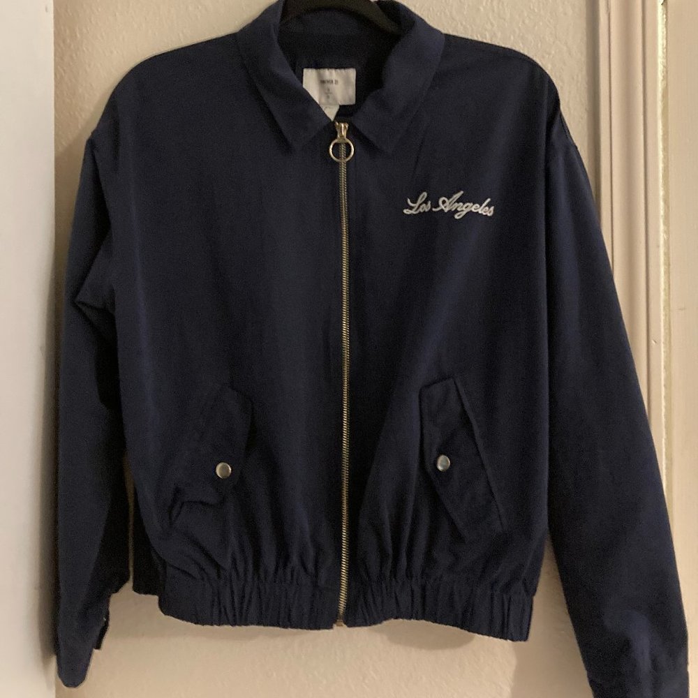 Forever 21 Navy Blue Zip Up Los Angeles Juniors Size Large Light Weight Jacket